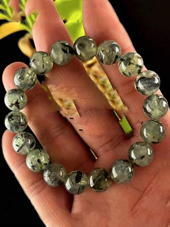 1PC Natural Prehnite Bracelet Crystal Round Stone Beads Beaded Bracelet Vintage Elegant Style For Women Gift