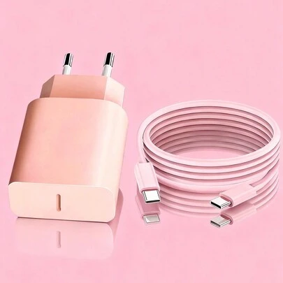 PD 20W Fast Charging EU Charger Kit Compatible With IPhone 17/16/15/Pro/Pro Max,Type-C Wall Charger With Type C To USB C Fast Charging Cable, Portable USB-C Adapte Compatible With Samsung Galaxy S25 S24 S23 S22 S21 S20/Ultra/Note 20/10,PINK/WHITE