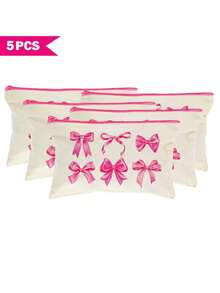 Multi-Piece Cute Sweet Bowknot Canvas Zipper Bags, Cosmetic Bags, Stationery Bags, Y2K Style Bowknot Makeup Bags, Jewelry Pouches, Snack Bags, Pen Cases, Travel Cosmetic Organizer Bags, Party Gift Bags, Multi-Functional Organizer Bags, Portable Clutches With Zippers For Lipstick, Brushes, Phones, Coins, Home, Travel, Beach, Pool, Party, School Use, Home Decor Bathroom Living Room Organizer Set - Beige - View 33