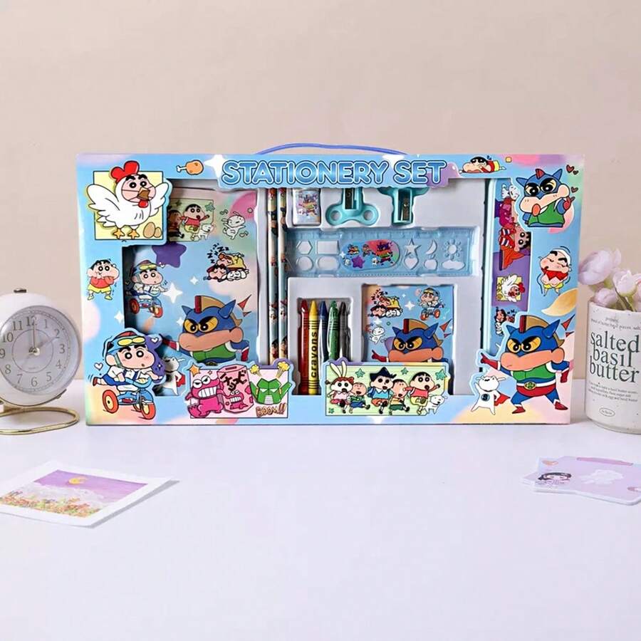 Juego de regalo de 6 piezas de artículos de papelería oficialmente autorizados de Crayon Shin-Chan - ¡Esencial para volver a la escuela! Caja de regalo exquisita, incluye útiles escolares de alto valor, adorables patrones de Crayon Shin-Chan y herramientas de aprendizaje prácticas - Ideal para la preparación del regreso a la escuela, decoraciones de fiestas de cumpleaños, decoración de fiestas temáticas, decoraciones de aula y recompensas de clase. - Multicolor - Ver 1