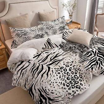 2/3pcs Zebra Stripes Pattern Duvet Cover Set (1 Duvet Cover + 1/2 Pillowcase Without Pillow Insert), Irregular Lines Print Printed Bedding Set,Soft Breathable HD Printing Bedding Set For Bedroom, Guest Room, Dormitory Decoration