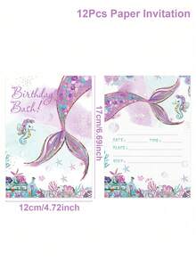 12张紫色美人鱼主题生日卡片，美人鱼生日邀请函，生日卡片，生日礼物卡，生日礼物包装标签，生日装饰，生日卡片，生日礼物标签，生日派对装饰，生日派对用品，生日女孩 - 紫色 - 查看 10