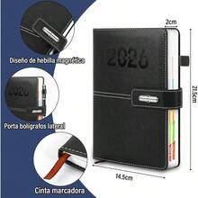 Agenda 2026, Planificador Diario, Semanal y Mensual, Libreta A5 con Cierre Magntico, Libreta de Notas con Notas Adhesivas de Colores, Planner Adecuada para Escuela y OficinaNegro - Negro - Ver 3