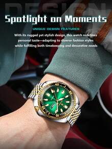 POEDAGAR 1件装时尚男士不锈钢防水夜光石英表，带旋转表圈，奢华双日期显示，商务男士腕表，适合工作场合，男士礼品 - 銀色 - 查看 3