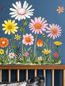 1 pieza Adhesivo de pared con diseño floral de jardín - Diseño floral realista con margaritas blancas - Adhesivo de vinilo autoadhesivo para sala de estar, dormitorio, cocina, baño - Decoración tipo papel tapiz extraíble y fácil de aplicar - Decoración del hogar para inauguración de vivienda, boda, fiesta, decoración floral, mejora del dormitorio, escena de naturaleza vibrante, acabado brillante, regalo de inauguración de vivienda, tema botánico, material duradero, planificadores de eventos