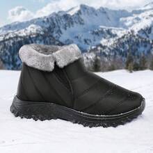 Men's Warm Waterproof Ankle Snow Boots With Faux Fur Lining Comfortable Slip On Non Slip Winter Shoes - Black - View 6