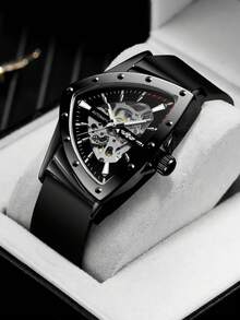 T-WINNER 1 chiếc đồng hồ cơ tự động nam rỗng ruột, kim dạ quang, dây đeo cao su, đồng hồ thời trang công sở dành cho nam giới. - màu đen - Xem 5