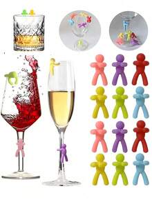 6pcs Doll Wine Glass Markers, Colorful Drink Markers, Silicone Wine Glass Charms, Hanging Marker Pens, Cup Identification Labels, Reusable Glass Drink Markers, Wine Glass Tags For Champagne, Cocktail, Martini, Valentine's Day, Random Colors - Multicolor - View 3