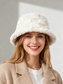 1pc Men's Checkerboard Patterned Bucket Hat For Autumn/Winter Warmth And Daily Wear Street