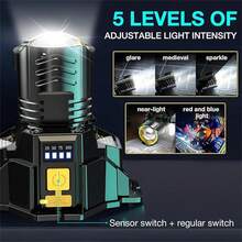 Potente lampada frontale a LED con sensore di movimento, luce frontale ricaricabile 18650 COB, lampada frontale ad alta potenza, adatta per la pesca - nero - Visualizzare 7