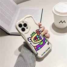 Funda de teléfono impresa, adecuada para 15 Plus, funda/pro/16/14, ondas crema, patrones creativos, 12 fundas de pareja, marca de moda Protpuxs, funda de dispositivo, funda de smartphone, diseño moderno, funda elegante, en relieve - transparente - Ver 1