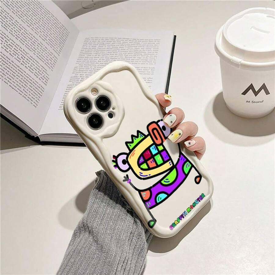 Funda de teléfono impresa, adecuada para 15 Plus, funda/pro/16/14, ondas crema, patrones creativos, 12 fundas de pareja, marca de moda Protpuxs, funda de dispositivo, funda de smartphone, diseño moderno, funda elegante, en relieve - transparente - Ver 1