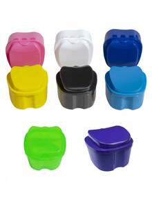 苹果形塑料假牙收纳盒，带滤篮和盖子，方便清洁和存放假牙。便携式假牙容器，防漏设计，适合男女旅行、浴室、宿舍及日常使用。牙科器械旅行必备浴室配件。 - 彩色 - 查看 11