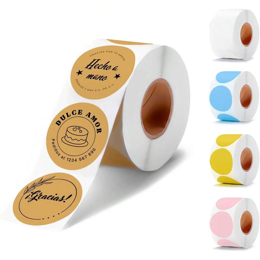 Etiquetasérmicas Directas Circulares 2*2 PuLG., Precortadas, Sin BPAS, Resistentes al agua, aceite y rayones (rollo 750) (Café) - Rosa - Ver 1