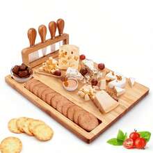 1 Set Bamboo Cheese Board, Cheese Plate, Kitchen Cheese Cutting Board, Wooden Tray - Multicolor - View 5