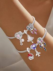 1pc 925 Sterling Silver Colorful Heart Shaped Pendant, Suitable For Women Bracelet, Bangle DIY Jewelry Making And Daily Outfit Matching, An Ideal Accessory For Girls