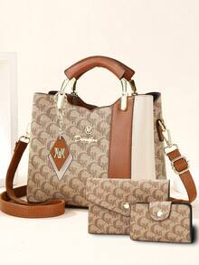 This Year's Popular Mother-Daughter 3 Pieces Set Bag, Classic Large Capacity Women's Casual Handbag, High-End Elegant Women's Jacquard Bag - Brown - View 11