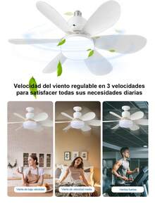 2 piezas 60W Lámpara de ventilador,Luz de ventilador,Ventilador de 3 Velocidades Ajustable a 3 Tonos De Luz Con Lámpara LED Socket Universal Alto Flujo de Aire Diseño Ergonómico para Combatir el Calor Refrescante Luces Brillantes Cálida, Neutral y Fría con 6 Aspas Duraderas Material Resistente. - 60W (2 piezas) - Ver 8