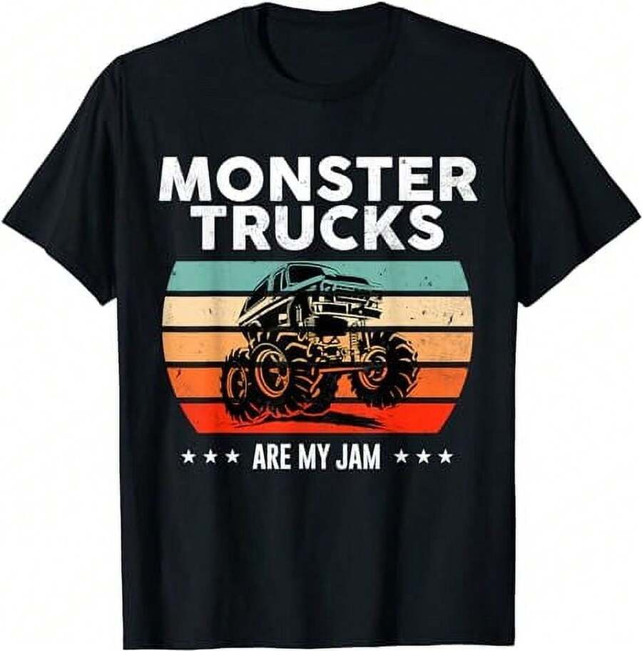 Vintage Monster Truck Are My Jam Retro Sunset Cool Engines T-Shirt - 黑色 - 查看 1