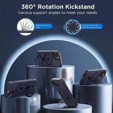 Magnetic Case For For IPhone 15 6.1 Inch With 360 Rotatable Ring Stand, Compatible With Mag Car Phone Mount, Cases Cover Phone Holder For Desk Meeting/Videos Dark Blue,6.1inch(ForFor IPhone15),DarkBlue - 深藍色 - 查看 4