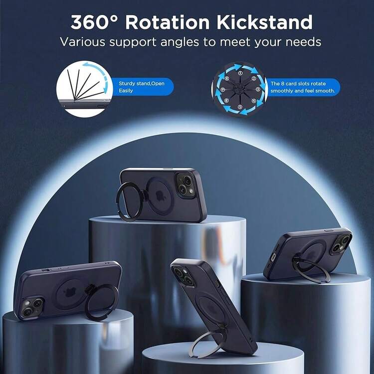 Magnetic Case For For IPhone 15 6.1 Inch With 360 Rotatable Ring Stand, Compatible With Mag Car Phone Mount, Cases Cover Phone Holder For Desk Meeting/Videos Dark Blue,6.1inch(ForFor IPhone15),DarkBlue - Xanh đậm - Xem 4