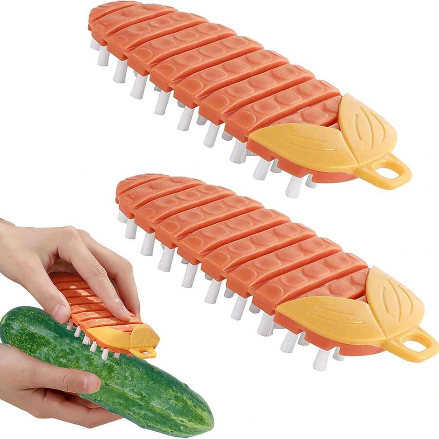Cepillo limpiador flexible, pelador de frutas, cepillo multiusos para frutas y verduras, agarre cómodo, antideslizante, diseño con orificio para colgar, fácil de colgar y almacenar, adecuado para cepillos de limpieza de alimentos rápidos, puede limpiar todo tipo de verduras y frutas, resistente al lavavajillas y al calor. - Multicolor - Ver 1