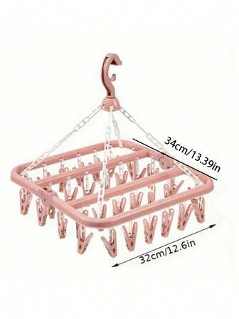 32夹衣架，可折叠，多功能，家用塑料防风夹，可挂衣服和袜子，室内外通用，可折叠旋转，适用于内衣、袜子、小件衣物，户外阳台使用 - 节省空间，无需电源即可悬挂衣物，衣绳，衣架，洗衣房