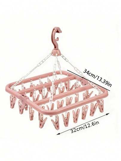 32夹衣架，可折叠，多功能，家用塑料防风夹，可挂衣服和袜子，室内外通用，可折叠旋转，适用于内衣、袜子、小件衣物，户外阳台使用 - 节省空间，无需电源即可悬挂衣物，衣绳，衣架，洗衣房