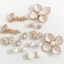 16pcs Fashion DIY Hole Shoes Accessories Faux Pearl Flower Decor For Girls Holiday Gift, Garden Shoes Charm Decoration - Gold+White - View 6