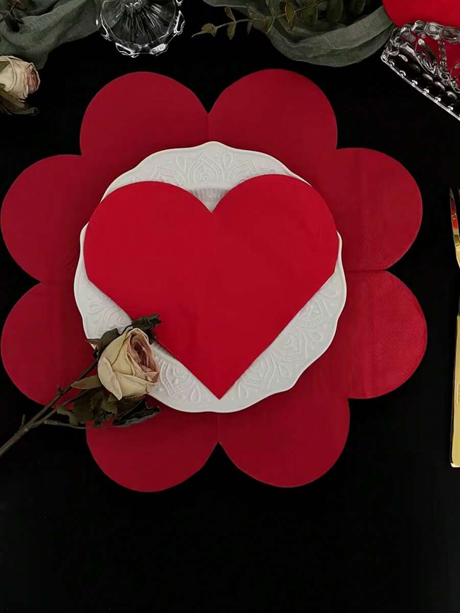 20张鲜艳的红色心形餐巾纸，适用于情人节、婚礼、周年纪念日、生日、餐厅装饰、万圣节、圣诞节以及各种活动和派对。 - 彩色 - 查看 1