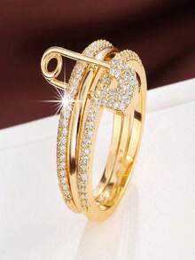 1pc Unique Single Needle Set Triple Loop Design Cubic Zirconia Inlaid Women's Ring - White - View 2