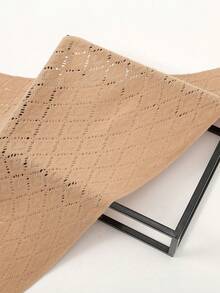 1件装女士时尚秋冬保暖针织披肩围巾三角围巾，几何镂空透气披肩 - 駝色 - 查看 4