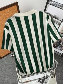 Suéter masculino retrô listrado em cores contrastantes/Roupa cáqui - Verde escuro - Ver 3