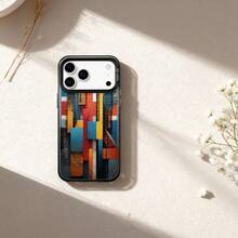 Abstract Geometric Pattern Phone Case Protective Cover Cute Design Gift for Women Trendy Aesthetic Multi Color for  17 17Pro 17Air 17ProMax 16 15 14 13 12 Pro Pro Max Plus SAMS22 23 24 25 Plus ULTRA - Negro - Ver 1