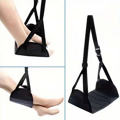 Airplane Foot Rest - Black Adjustable Fabric Type Travel/Long Flights Leg Fatigue Relief