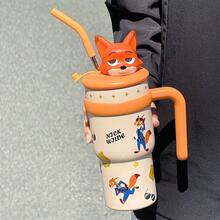 Miniso Zootopia Judy & Nick Doll Insulated Straw Tumbler 304 Stainless Steel Material 3D Doll Lid & Handle Design Commute Office Home Insulated Water Cup (ZG Version)(1 PC) - Orange - View 5
