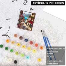 RUISTLI Paint by Numbers 40 * 50cm,con Pinturas Acrílicas y Lienzo para Pintar,Pintura por Numeros para Adultos y Niños,Noche Estrellada/Girasol/Elefantes/Gatos/Príncipe/Paisaje de Luces/Niña Pintura - Una ciudad hermosa - Ver 2