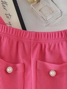 2pcs Baby Girls Cute Faux Pocket Long Sleeve Sweatshirt And Straight Leg Pants Set, Spring/Autumn - Hot Pink - View 8