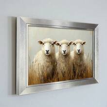1pc 12x8 Inch (Multi-Size) Minimalist Elegant PS Luxury Gold/Silver/Black Large Picture Frame, Includes 3 Sheep Meadow Oil Painting Art Prints, Suitable For Desktop Or Wall Decor, Home & Office