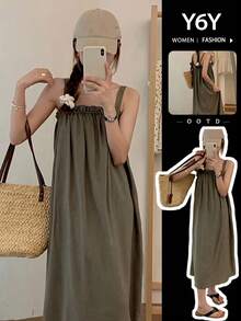 法式新款宽松休闲连衣裙，优雅海滩度假风，春夏款 - 綠色 - 查看 1