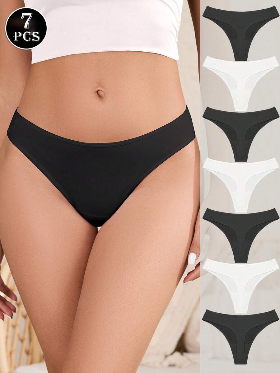 7 piezas/paquete Tanga de algodón de cintura baja sexy, ropa interior femenina transpirable y suave, adecuada para uso diario, lencería y ropa de dormir para mujeres