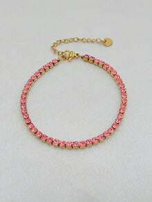 1pc Adjustable Size Stainless Steel Zirconia Bracelet, Available In Multiple Colors For Women - Adjustable Bracelet - View 12