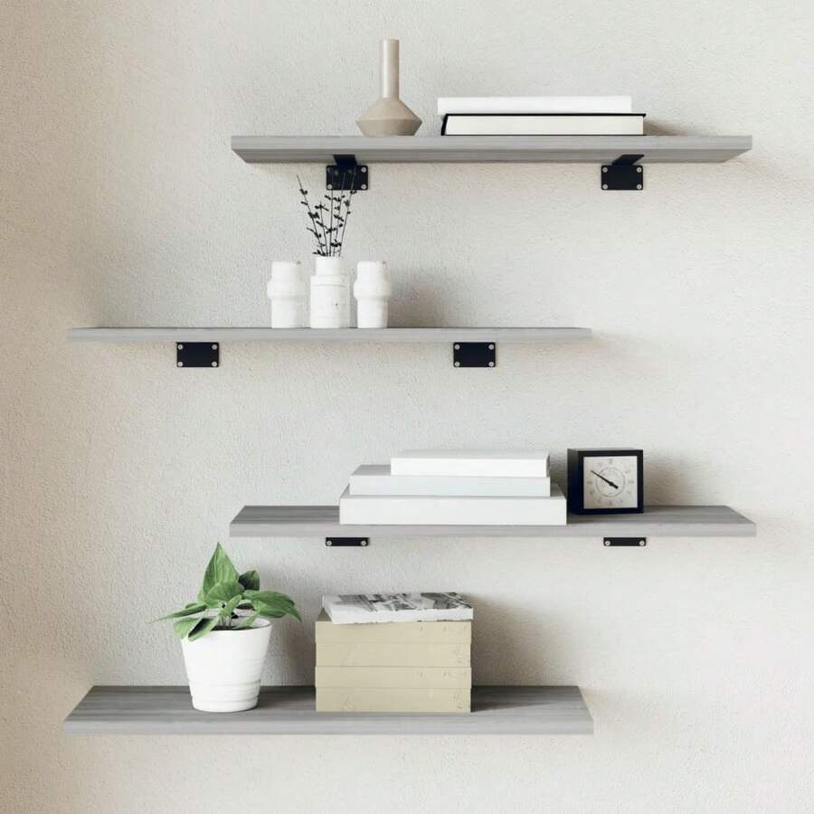 vidaXL Mensole da parete 4 pezzi grigio sonoma 60x20x1,5 cm legno ingegnerizzato - Castano - Visualizzare 1