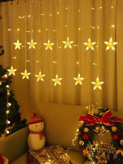1pc 2m/78.74inch Battery Powered ,Warm/Color LED Star Curtain Lights, Cozy Bedroom Decor, Wall And Window Decoration,Indoor Bedroom Wall Decor, Fairy Lights For Wedding Party, Living Room Curtain Decor, Christmas Party, Window Decoration
