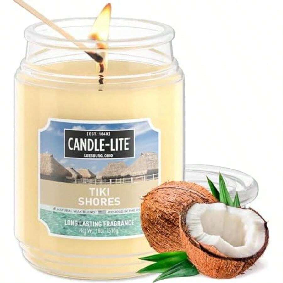 Candle-lite - Velas perfumadas de otoño, rollos de canela, tarro de 18 onzas, vertidas con orgullo en los Estados Unidos, vela de aromaterapia, una sola mecha con 110 horas de tiempo de combustión(Tiki Shores (NUEVO) 18 oz) - Multicolor - Ver 1