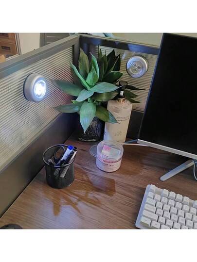 Wireless LED Round Push Lights, Battery Rechargeable, Adhesive Back, Portable Easy Installation, Hallway, Bathroom, Bedroom, Kitchen, Cabinet, Stairs Home view 8