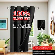 1pc 100% Blackout Thermal Insulated Privacy Curtain Panel, Solid Black Polyester Fabric With Lining, Lightweight, Top Grommet Header, Modern Minimalist Style, Suitable For Bedroom, Dining Room, Living Room, Kitchen, Balcony, Garden - Black - View 10