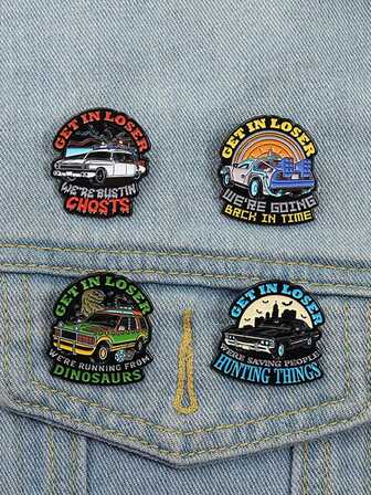 Random 2pcs GET IN LOSER Automotive Hard Enamel Needle Creative Cartoon Brooch Collar Badge Jewelry Gift For Friends
