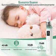 Aspirador  para Bebés, Saca Mocos para bebe con 6 Niveles de Succión Ajustables, 6 Cabezales de Silicona, Extractor de Mocos para Bebe con Música y Carga USB, Incluye Kit de Cortaúñas para Bebé - 1 - Ver 2