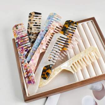 1支多色醋酸纤维宽齿梳，18厘米便携，适合各种场合造型，可爱美发工具礼品，休闲百搭